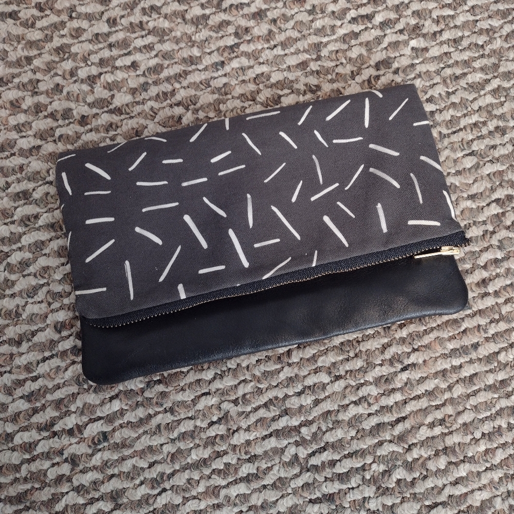 Liz Riden | Black and White | Handmade Canvas and Leather Clutch